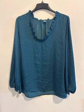 Old‎ Navy Teal Ruffle V-Neck Long Sleeve Blouse